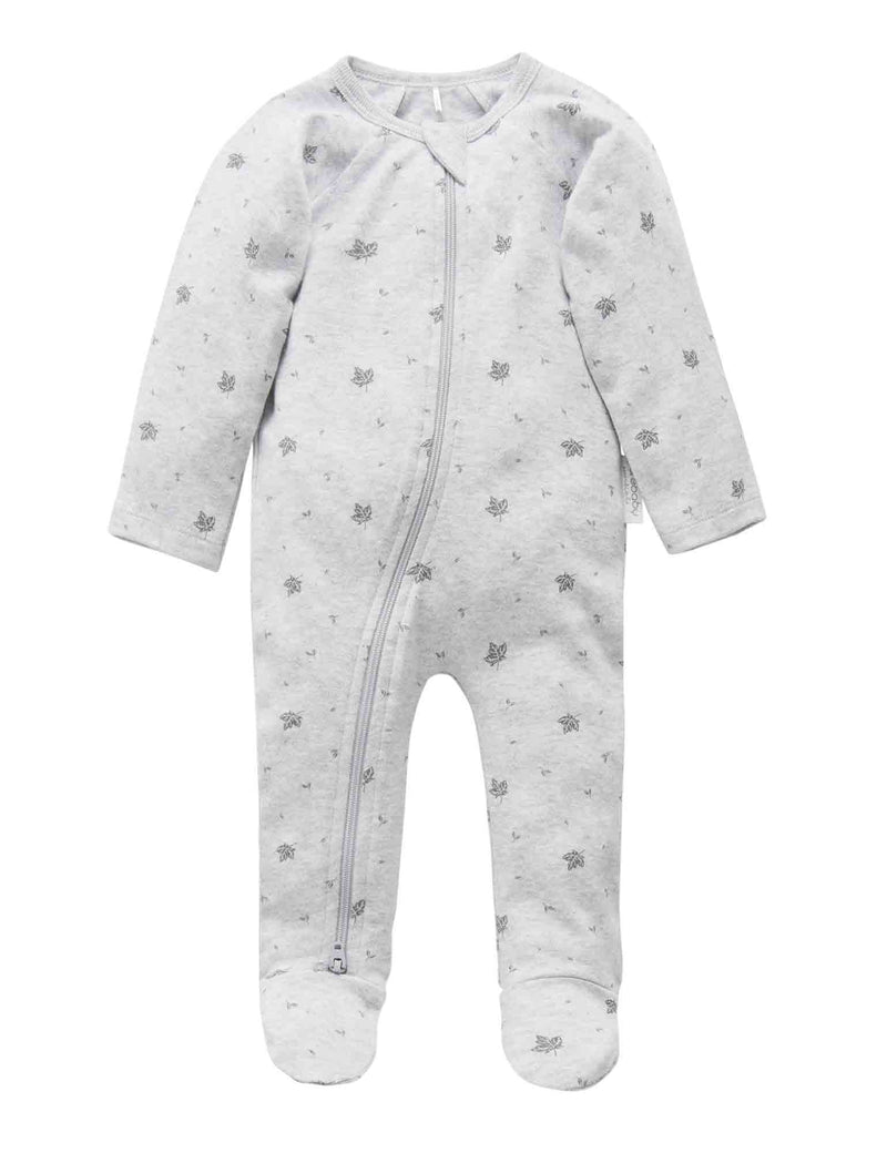Zip Growsuit - Pale Grey Leaf