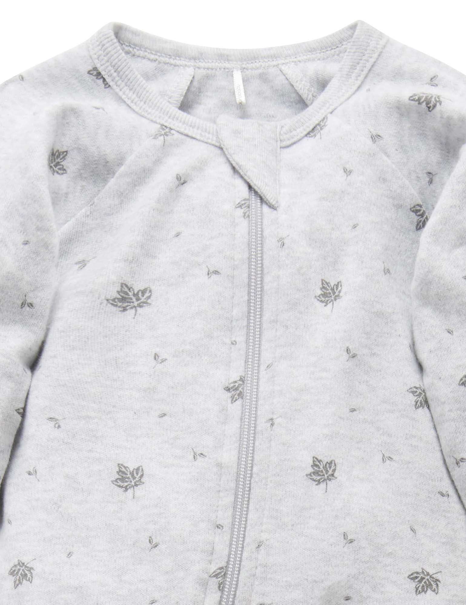 Zip Growsuit - Pale Grey Leaf