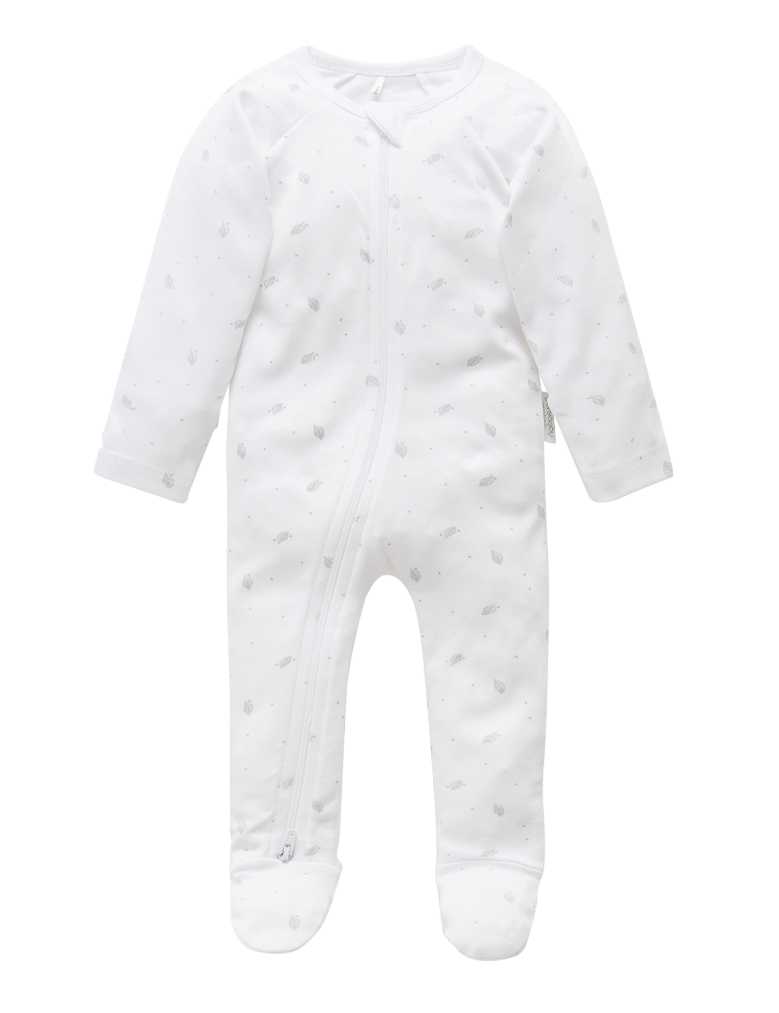 Zip Growsuit - Pale Grey Leaf w Spot