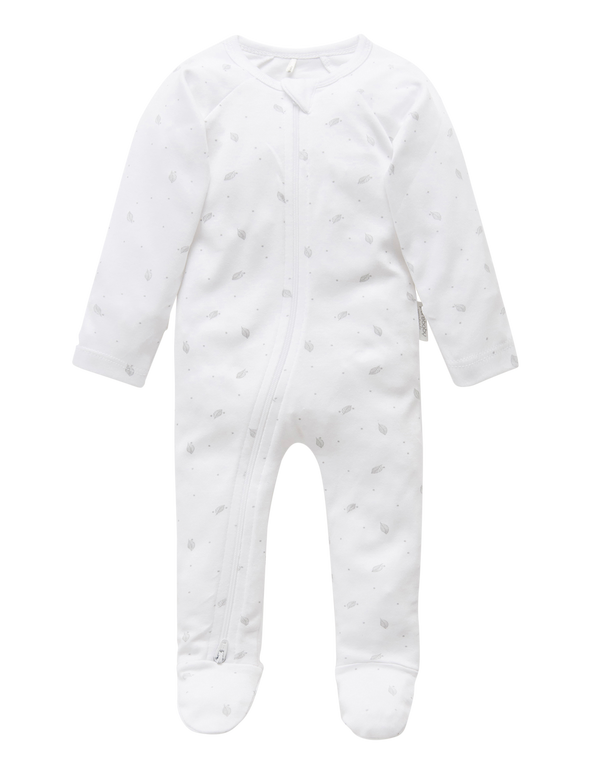 Zip Growsuit - Pale Grey Leaf w Spot