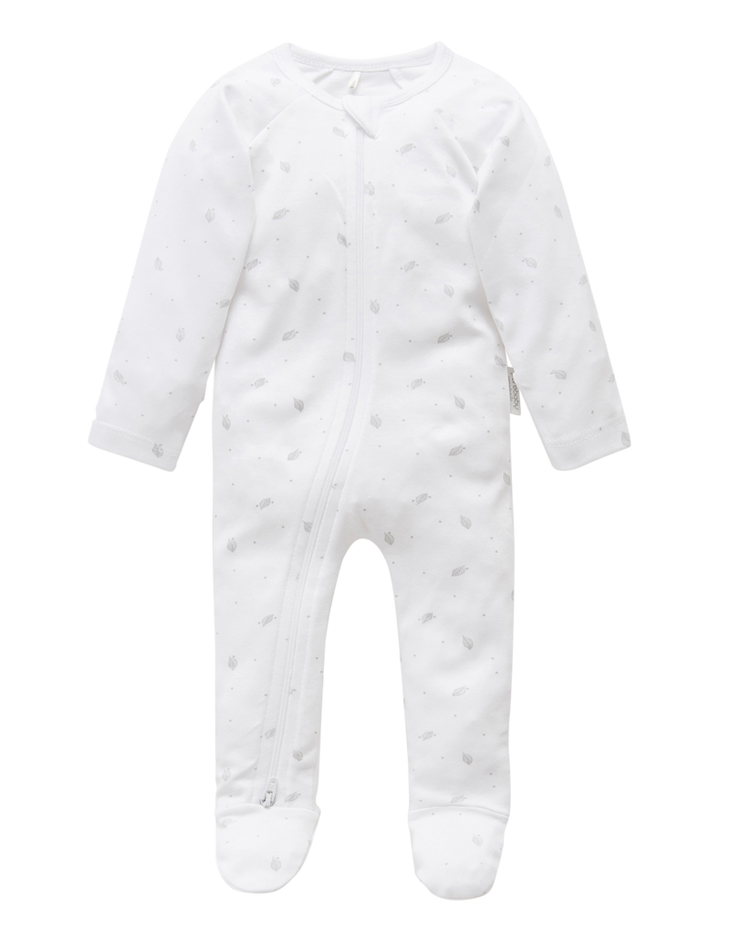 Zip Growsuit - Pale Grey Leaf w Spot