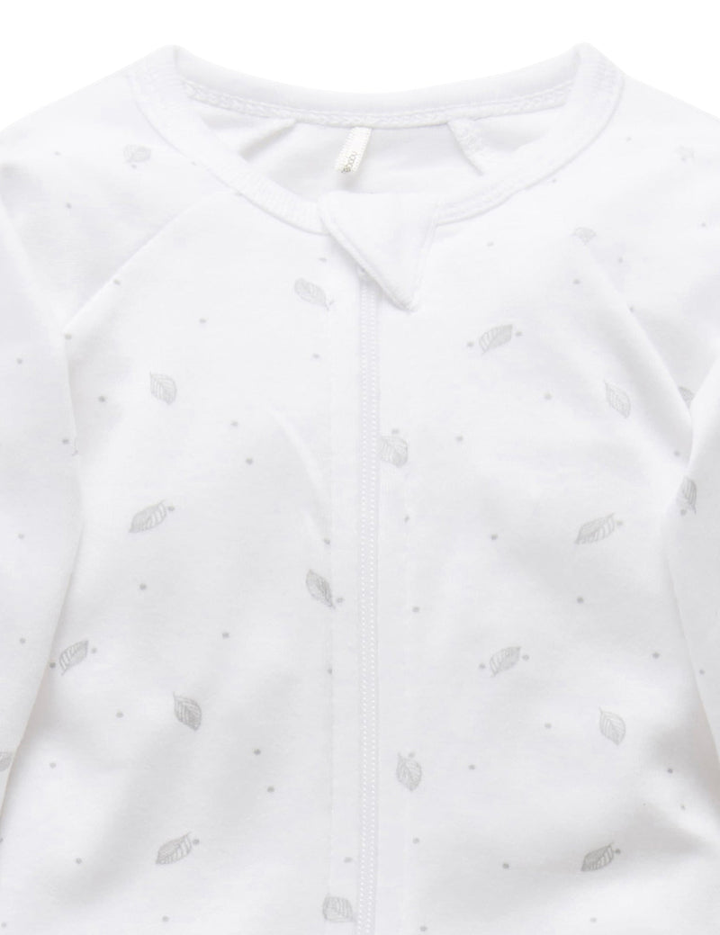 Zip Growsuit - Pale Grey Leaf w Spot