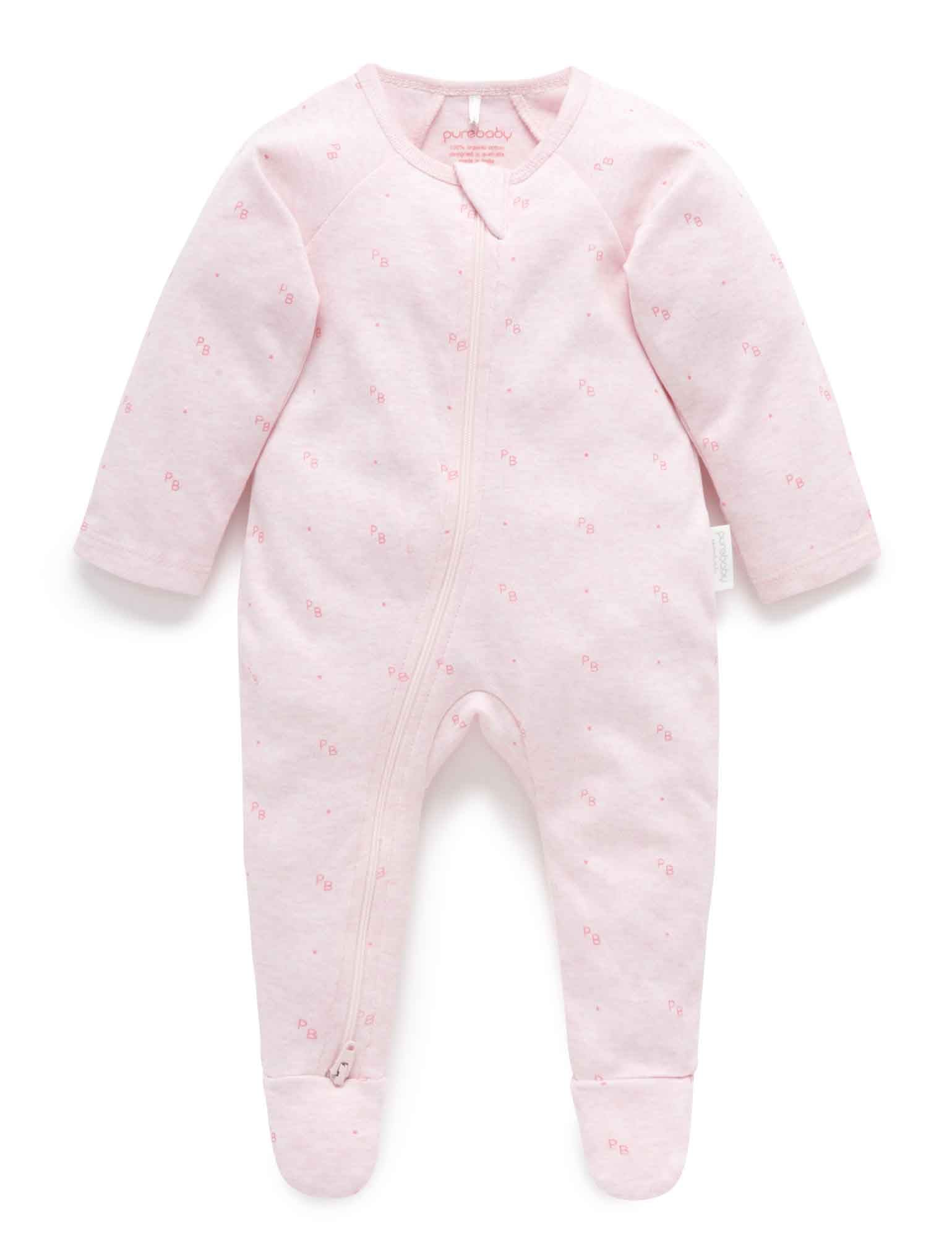 Zip Growsuit - Pink Logo Print
