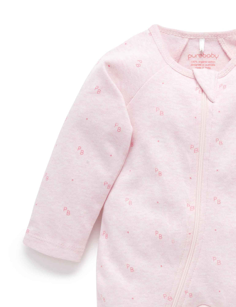 Zip Growsuit - Pink Logo Print