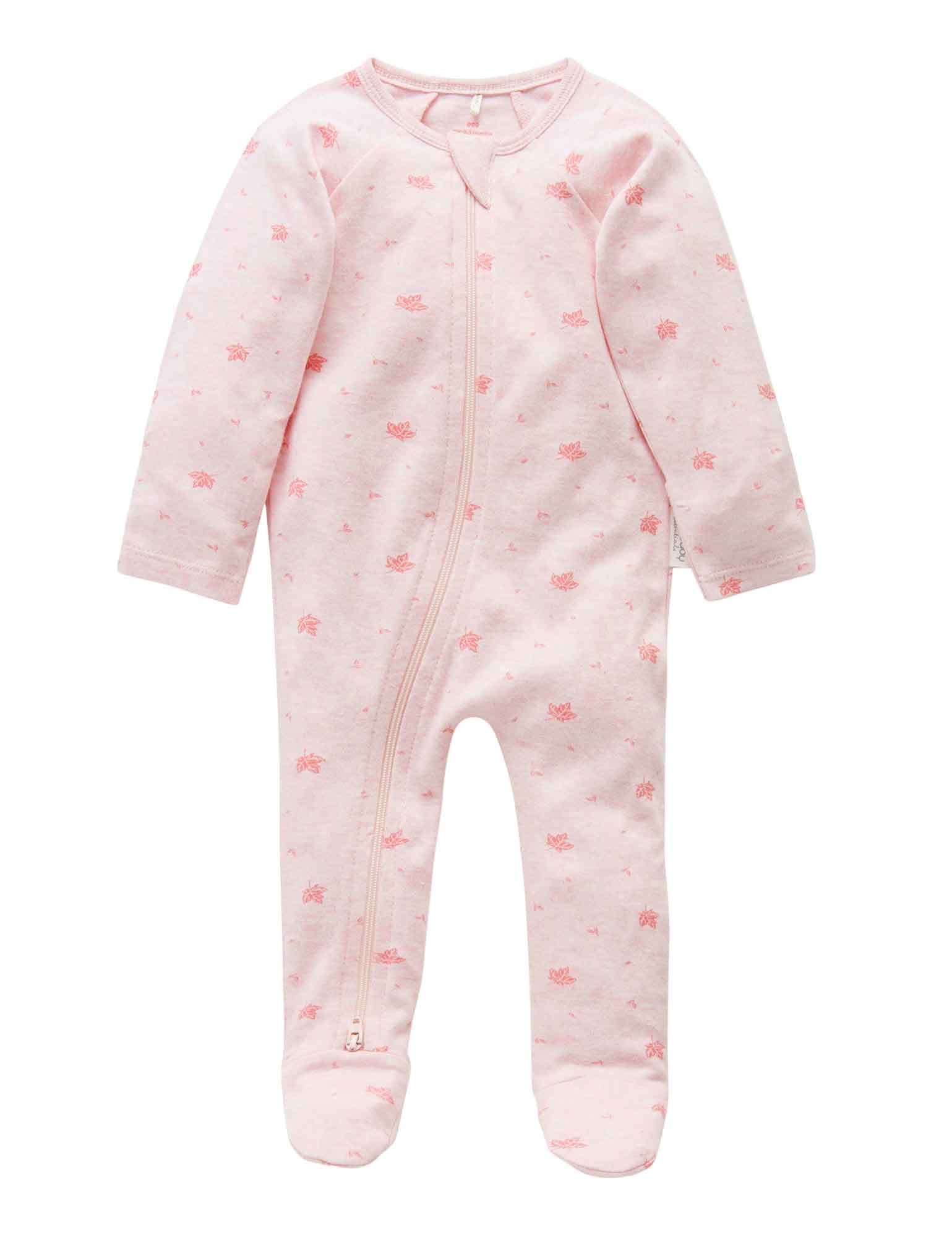 Zip Growsuit - Pale Pink Leaf