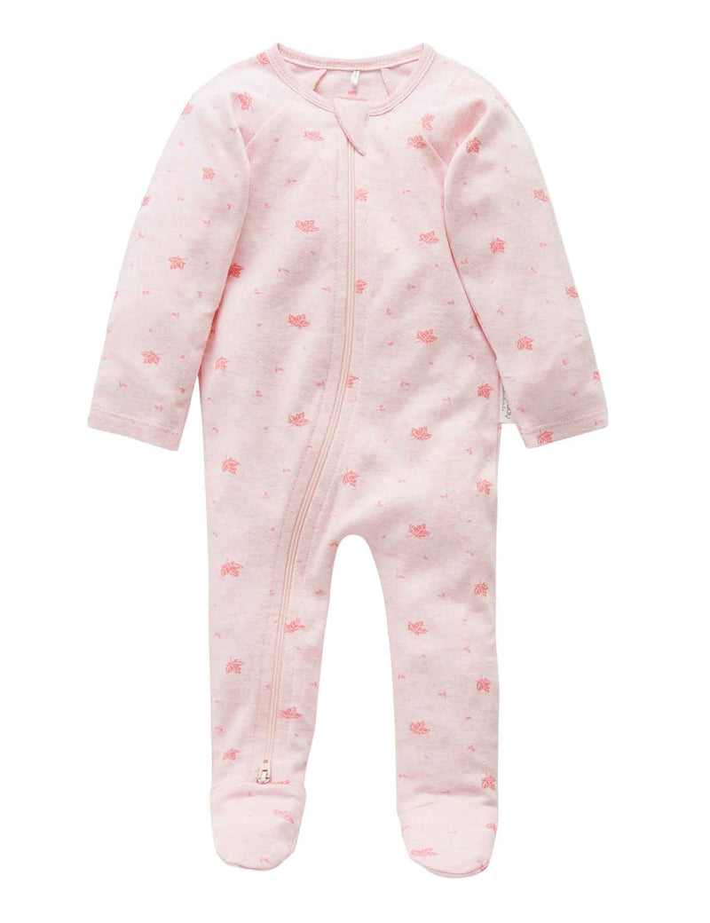 Zip Growsuit - Pale Pink Leaf