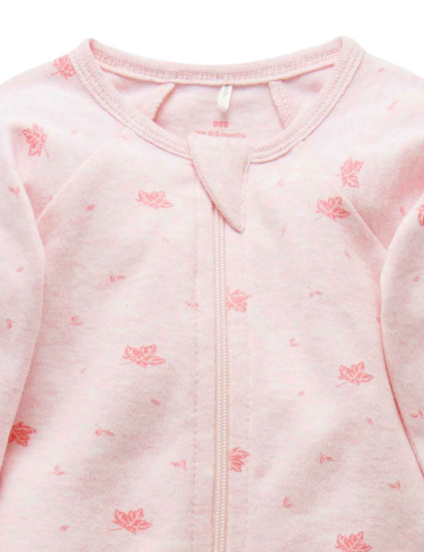 Zip Growsuit - Pale Pink Leaf