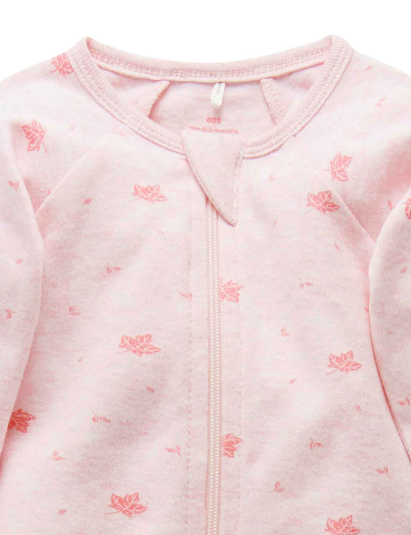 Zip Growsuit - Pale Pink Leaf