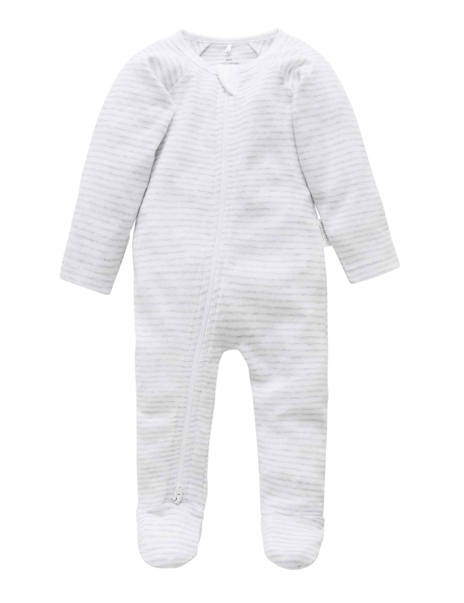 Zip Growsuit - Pale Grey Melange Stripe