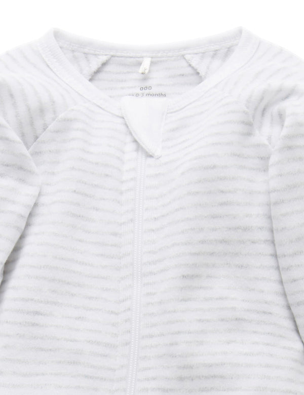 Zip Growsuit - Pale Grey Melange Stripe