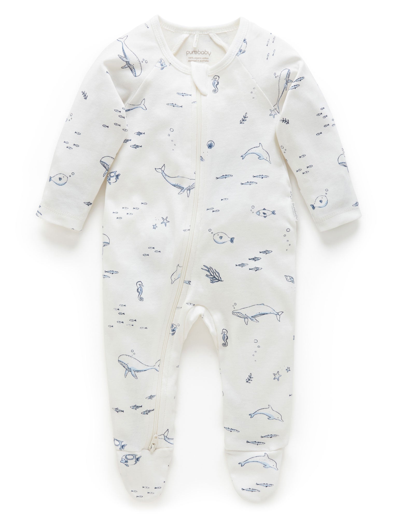 Zip Growsuit - Vanilla Nautical