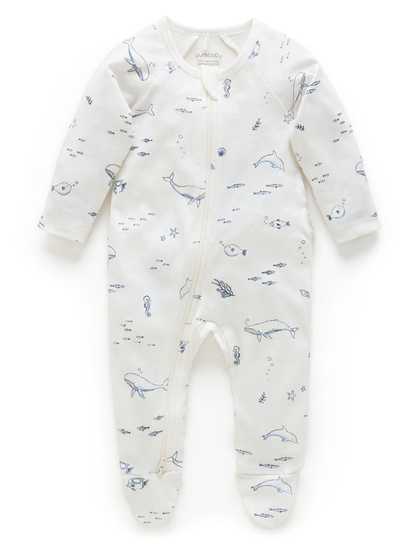 Zip Growsuit - Vanilla Nautical