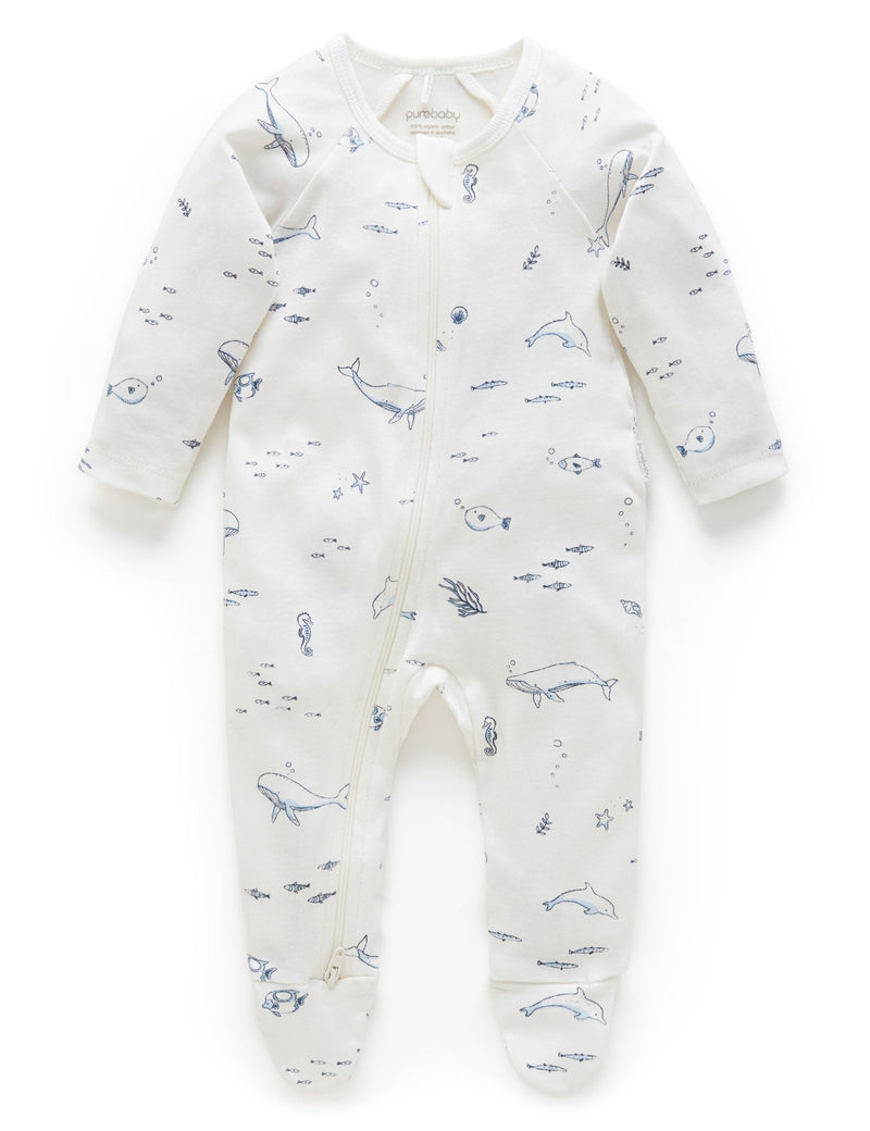 Zip Growsuit - Vanilla Nautical