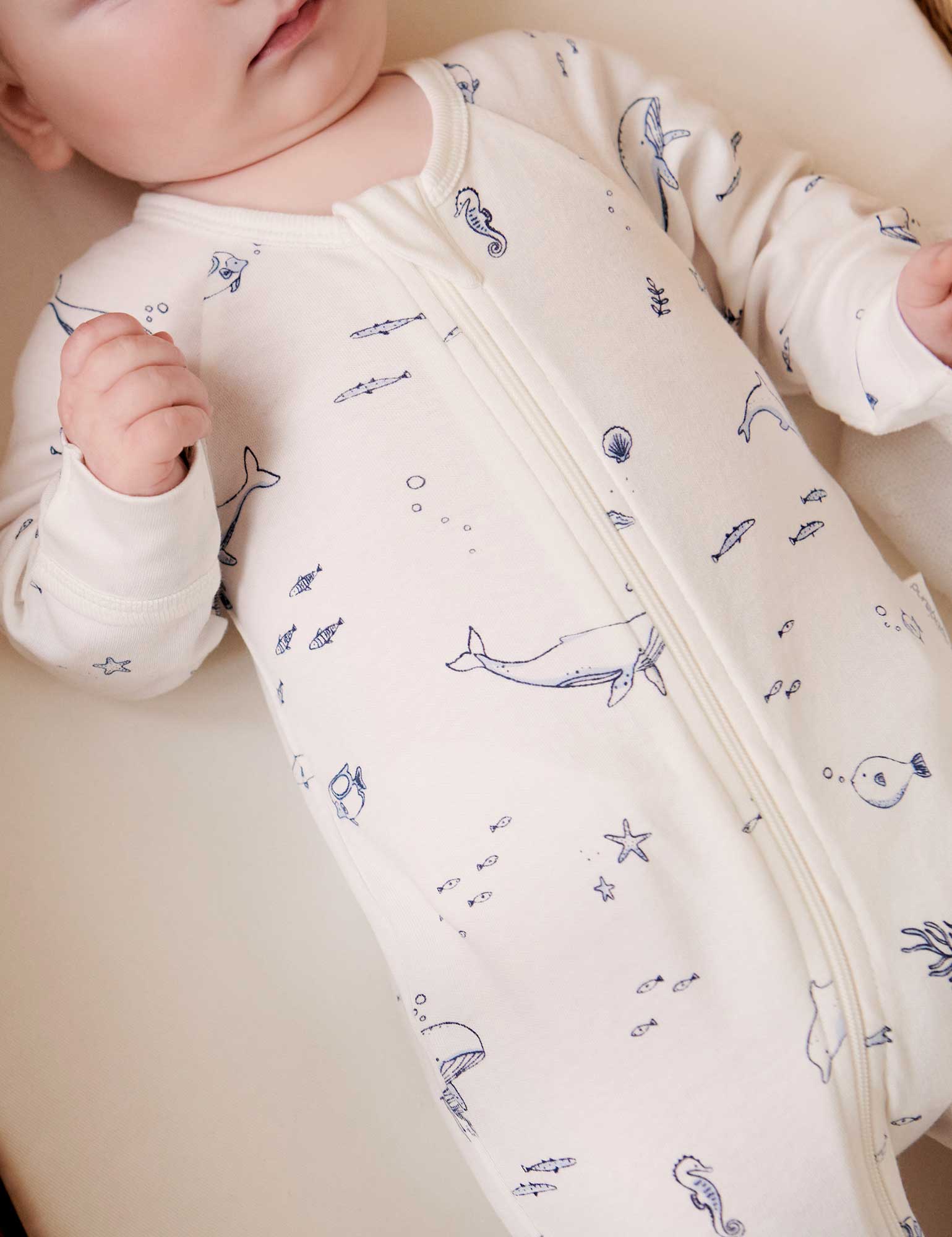 Zip Growsuit - Vanilla Nautical