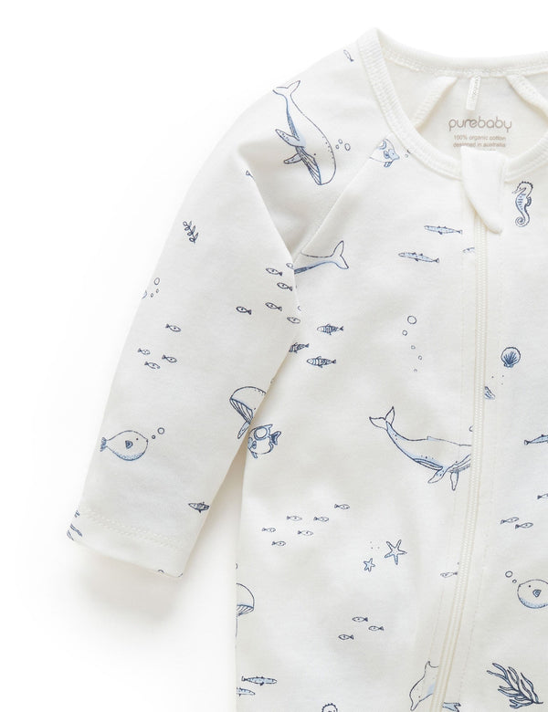 Zip Growsuit - Vanilla Nautical