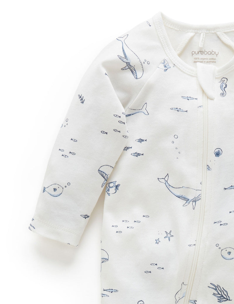 Zip Growsuit - Vanilla Nautical