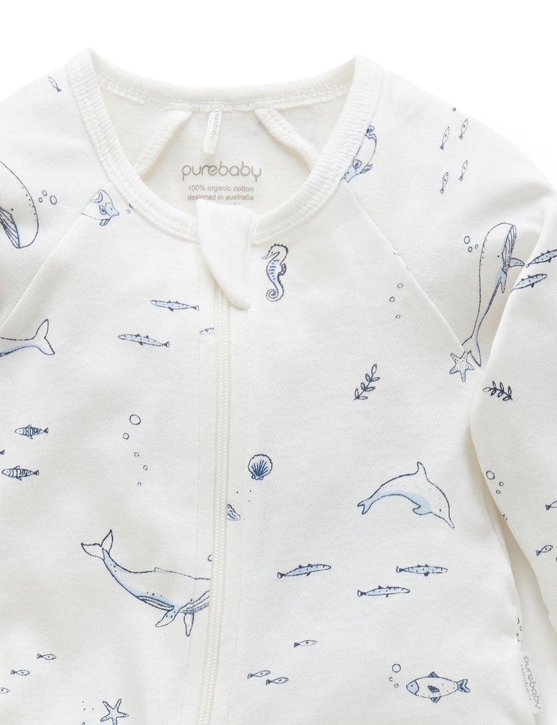 Zip Growsuit - Vanilla Nautical