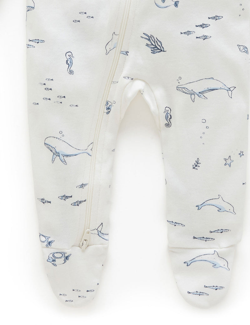 Zip Growsuit - Vanilla Nautical