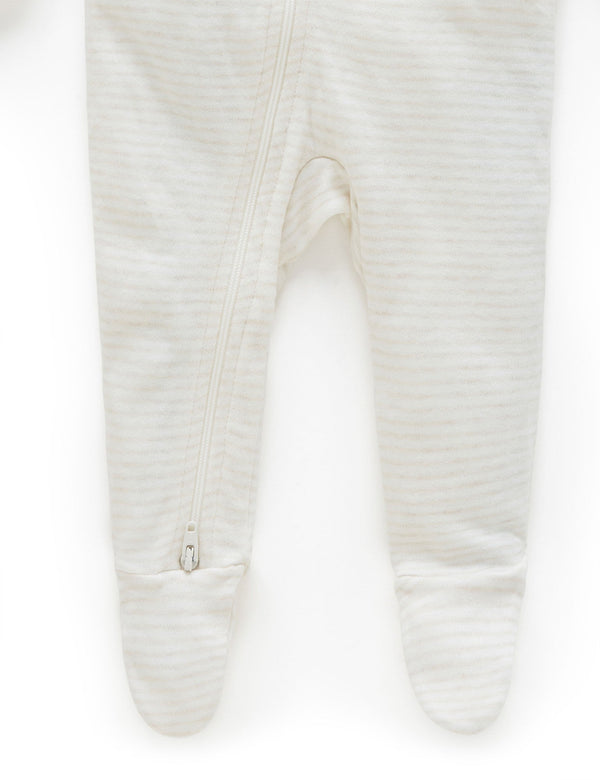 Zip Growsuit - Wheat Melange Stripe
