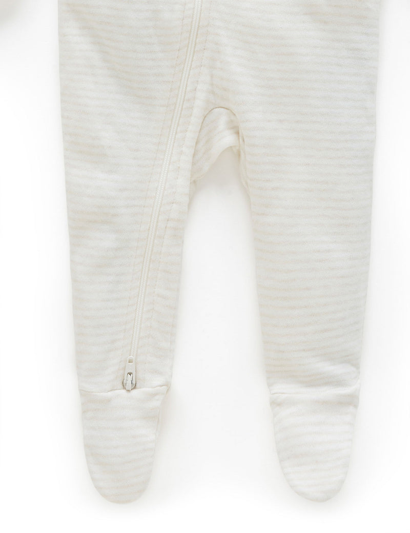 Zip Growsuit - Wheat Melange Stripe