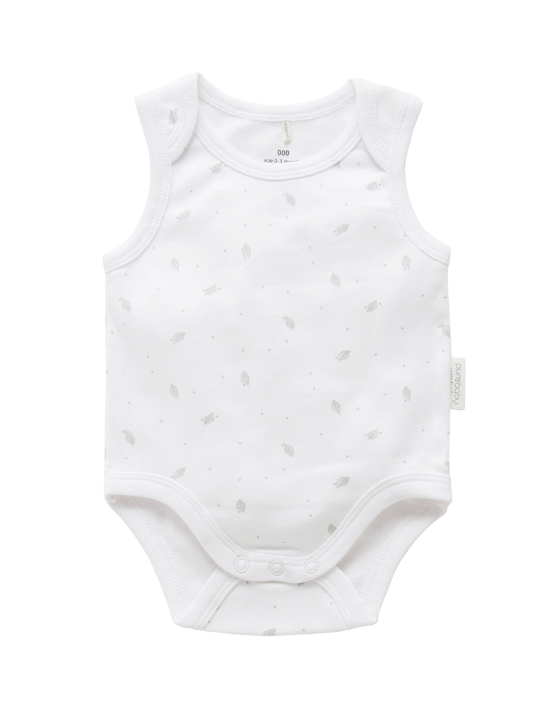 Singlet Bodysuit - Pale Grey Leaf w Spot