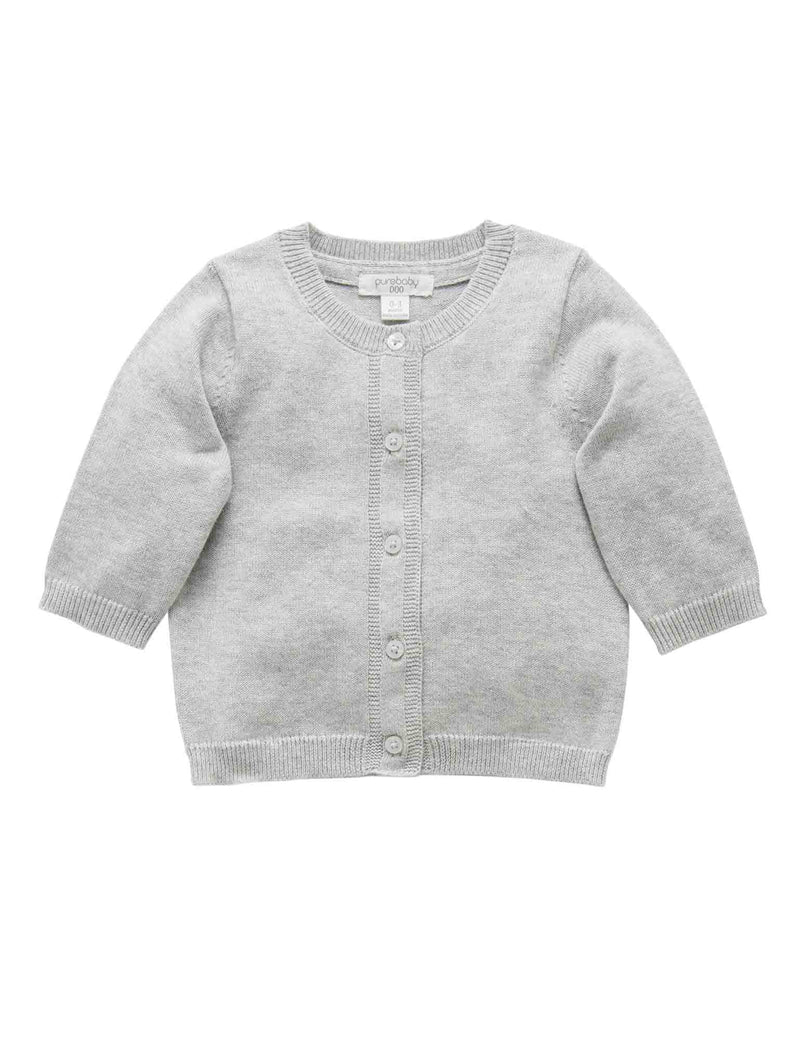 100% Org Cotton basic cardi - Pale Grey Melange