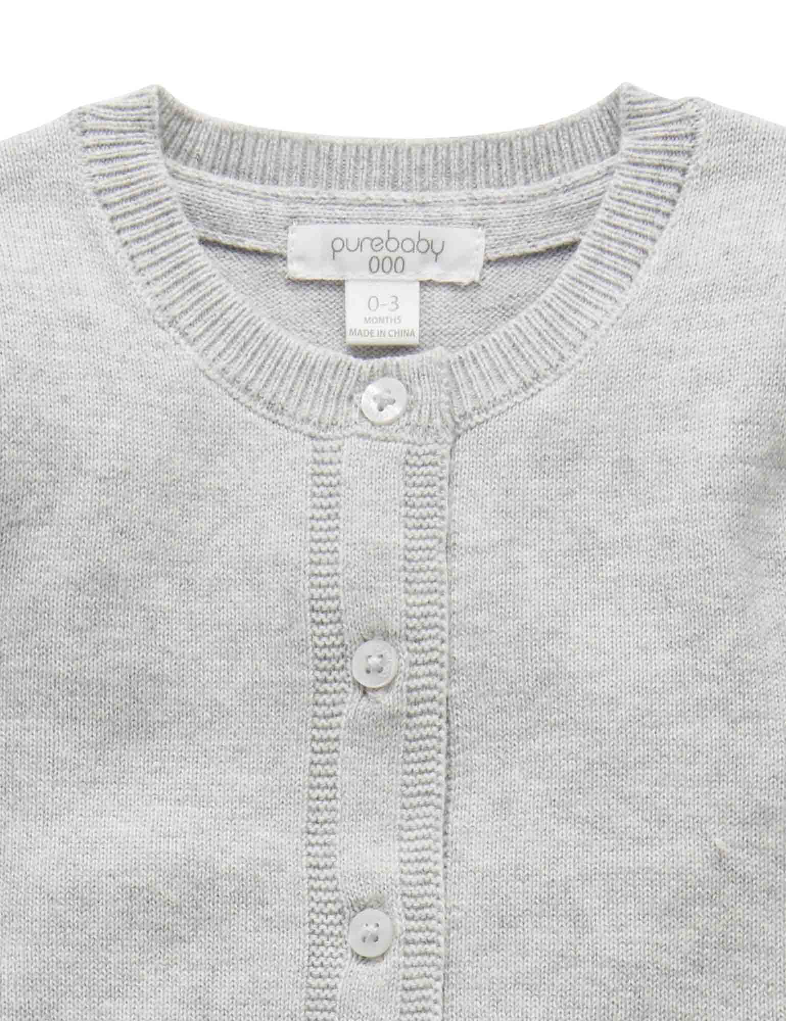 100% Org Cotton basic cardi - Pale Grey Melange