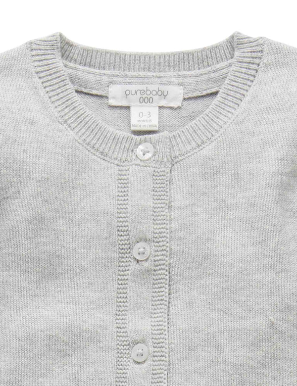 100% Org Cotton basic cardi - Pale Grey Melange