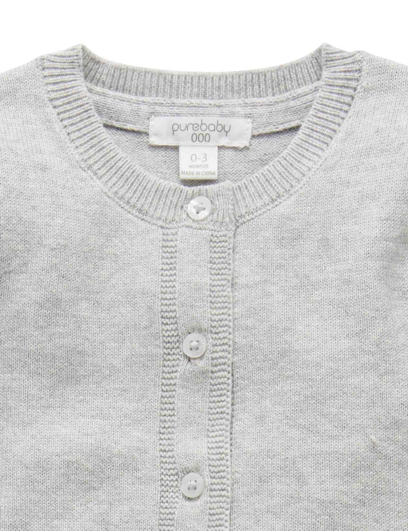 100% Org Cotton basic cardi - Pale Grey Melange