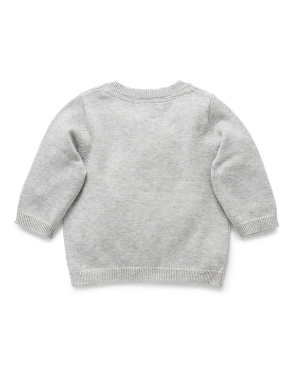100% Org Cotton basic cardi - Pale Grey Melange