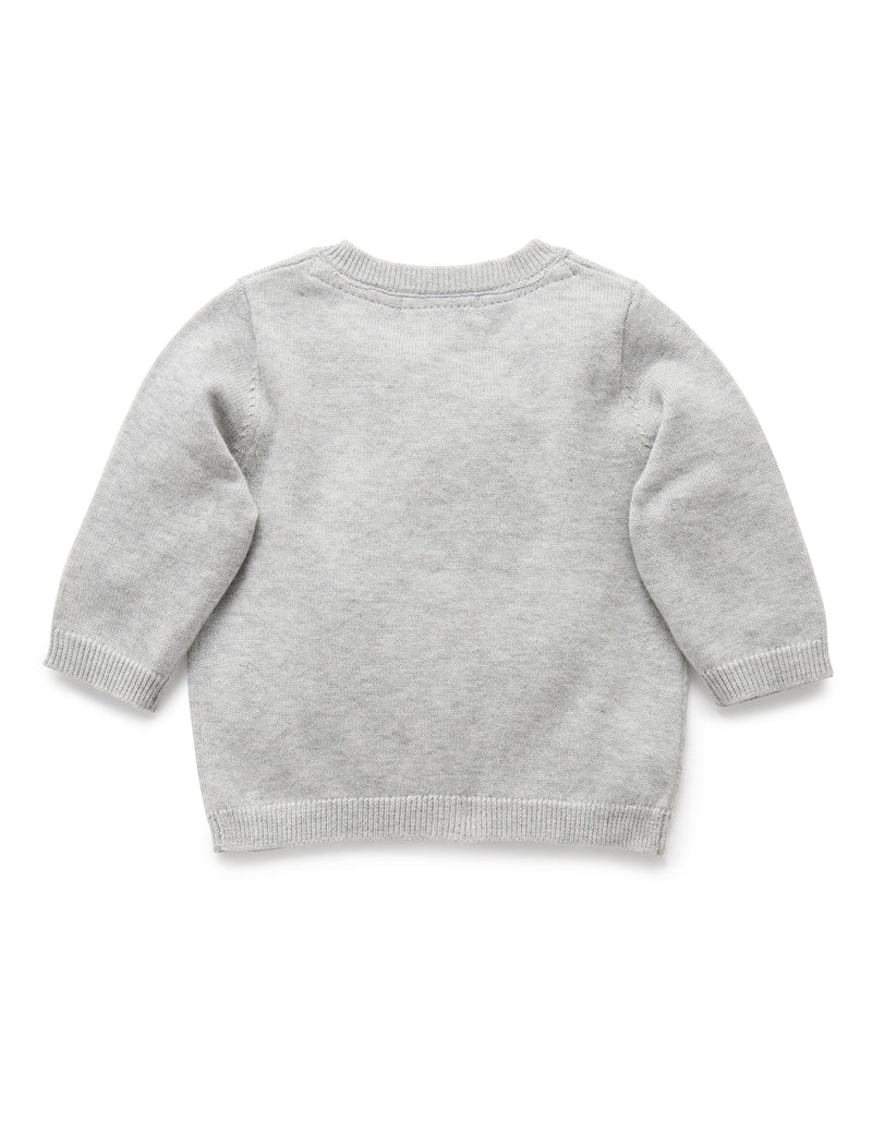100% Org Cotton basic cardi - Pale Grey Melange