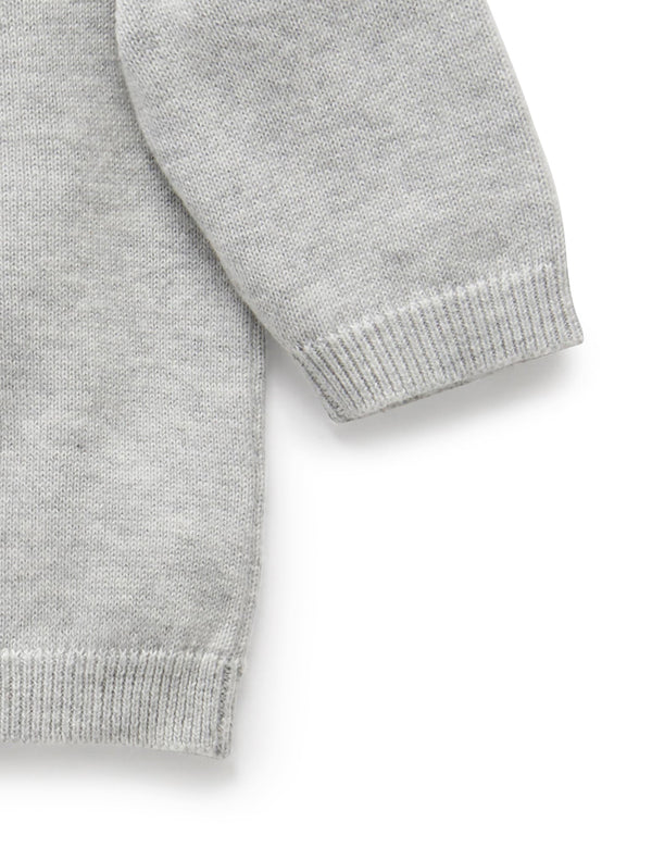 100% Org Cotton basic cardi - Pale Grey Melange