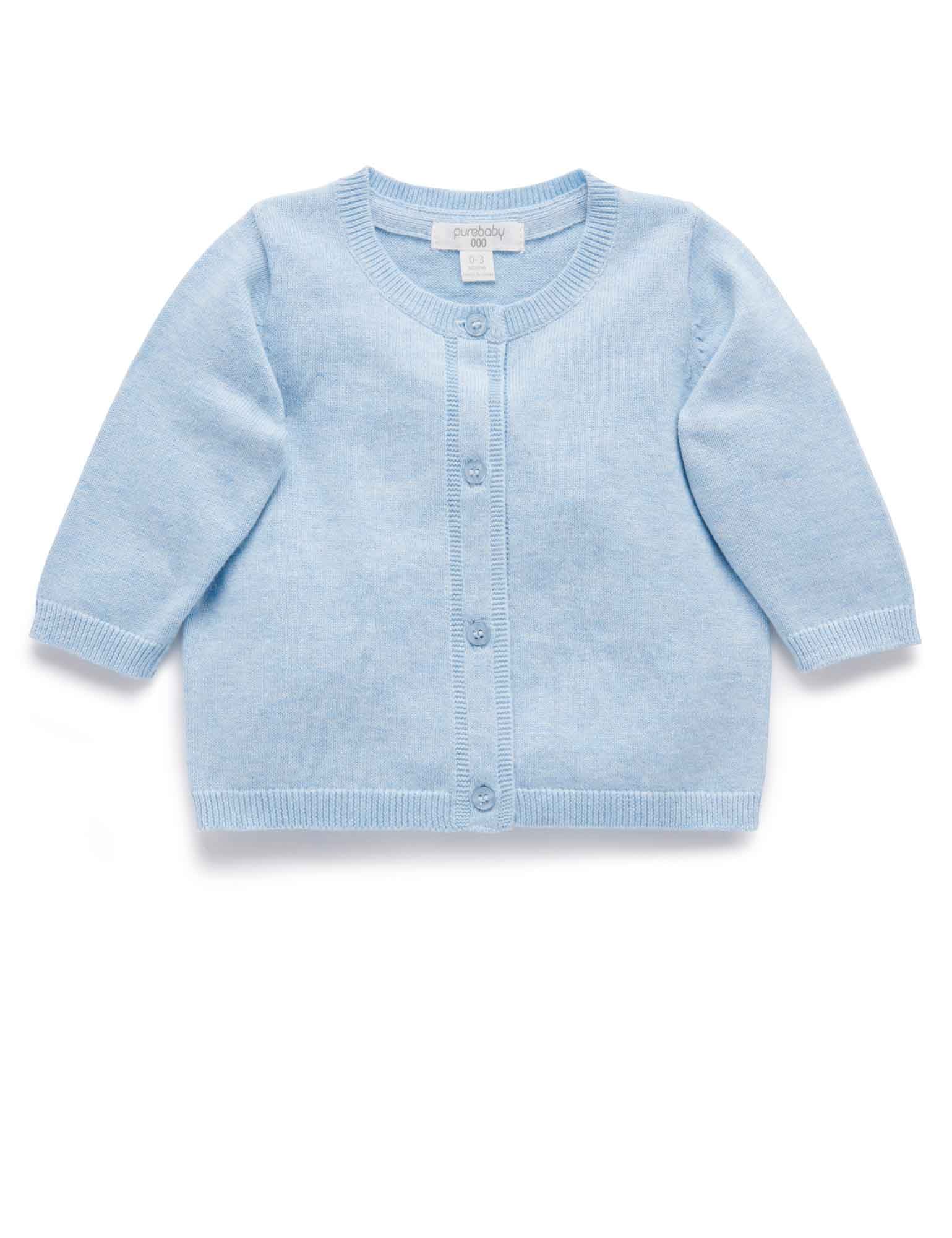 100% Org Cotton basic cardi - Pale Blue Melange