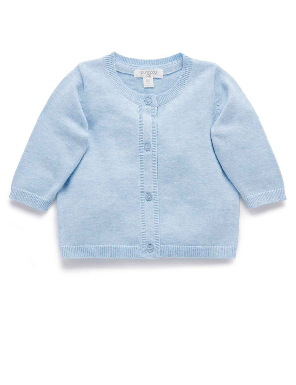 100% Org Cotton basic cardi - Pale Blue Melange