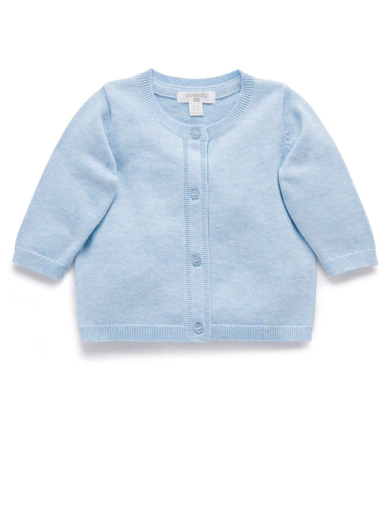 100% Org Cotton basic cardi - Pale Blue Melange