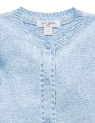 100% Org Cotton basic cardi - Pale Blue Melange