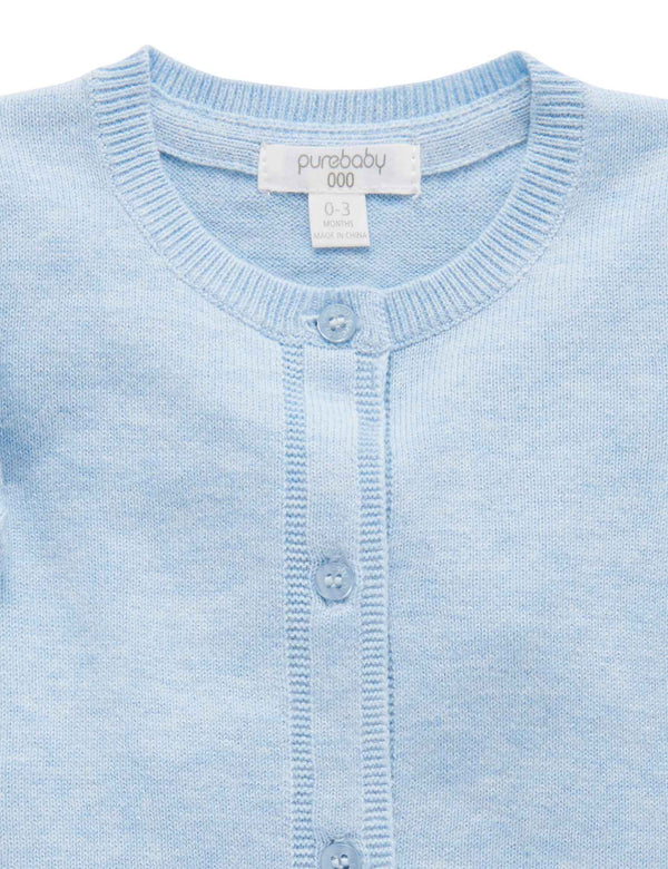 100% Org Cotton basic cardi - Pale Blue Melange