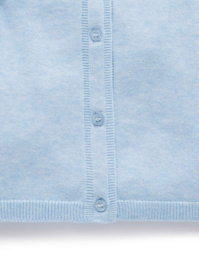 100% Org Cotton basic cardi - Pale Blue Melange