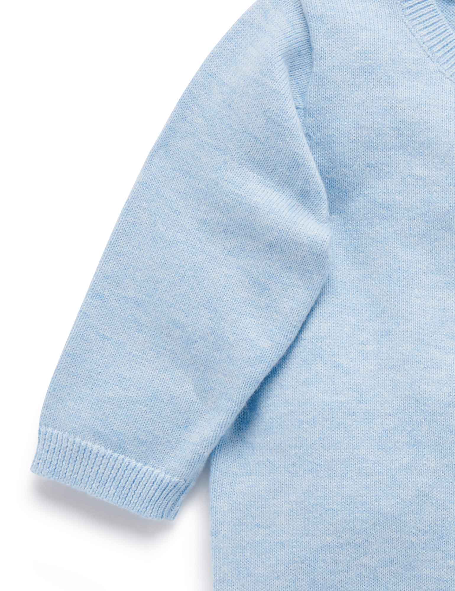 100% Org Cotton basic cardi - Pale Blue Melange