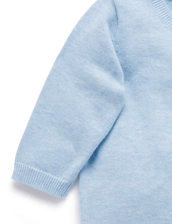 100% Org Cotton basic cardi - Pale Blue Melange