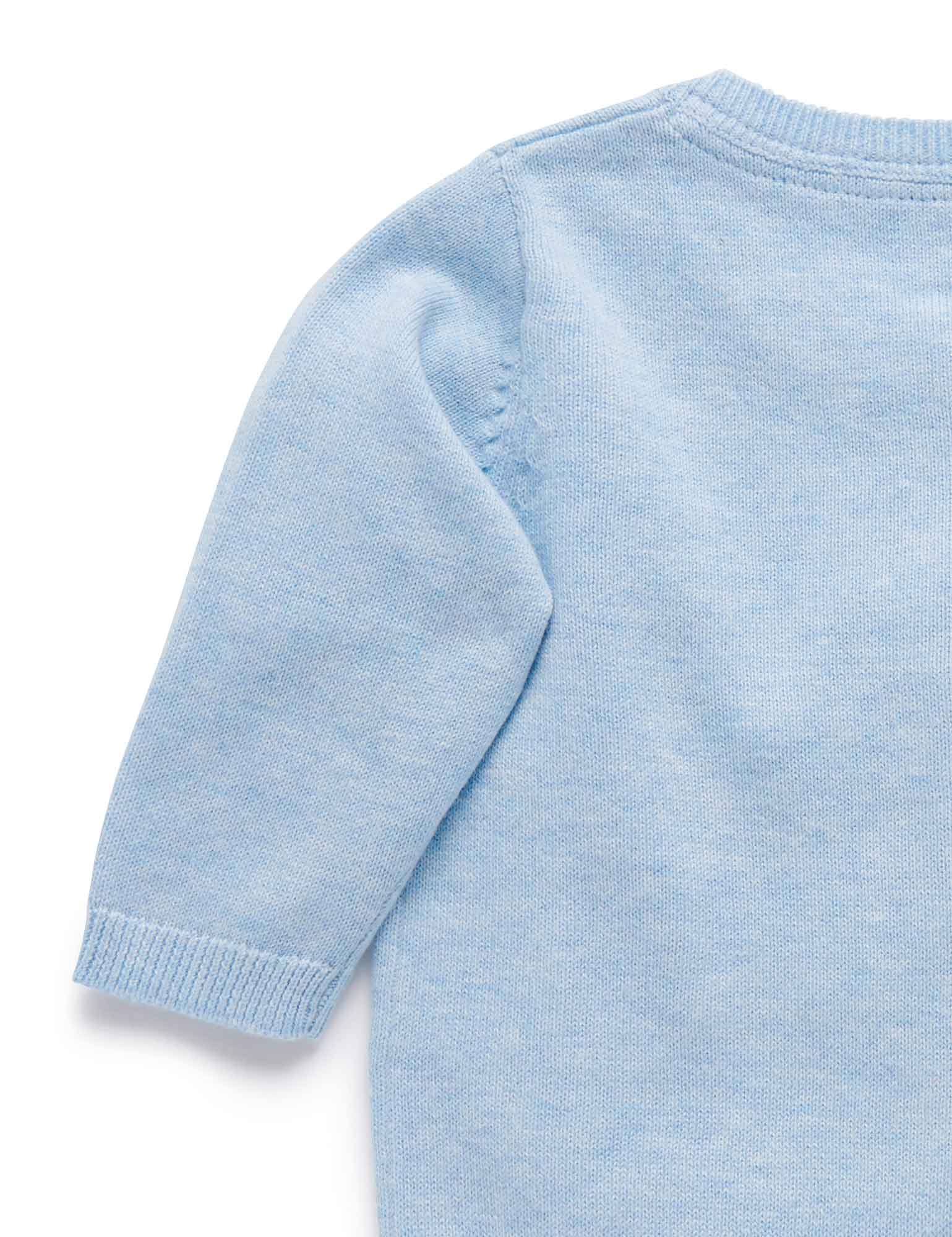 100% Org Cotton basic cardi - Pale Blue Melange