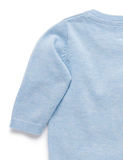 100% Org Cotton basic cardi - Pale Blue Melange