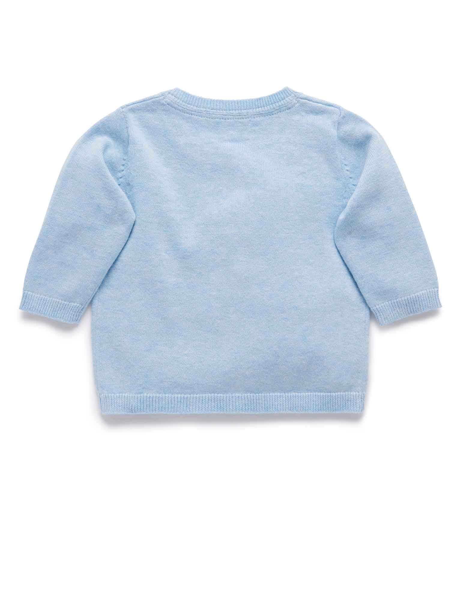 100% Org Cotton basic cardi - Pale Blue Melange