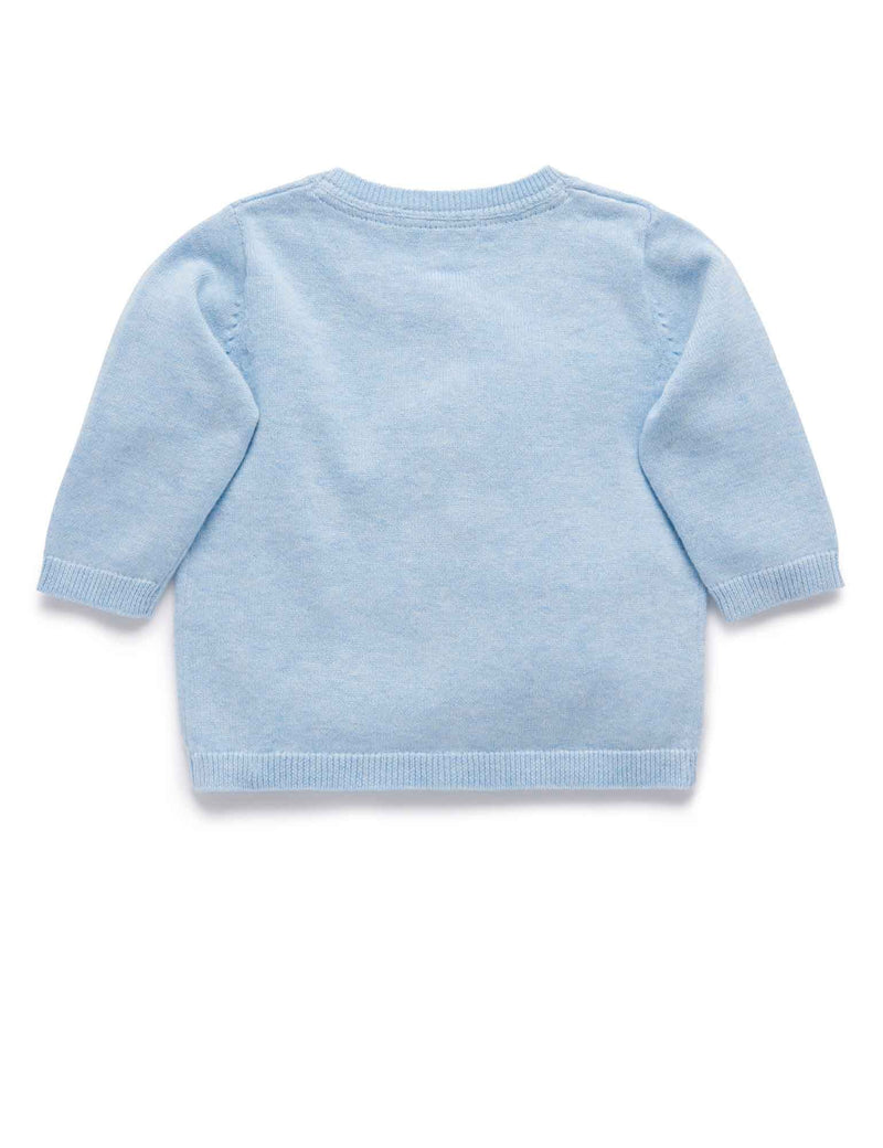 100% Org Cotton basic cardi - Pale Blue Melange