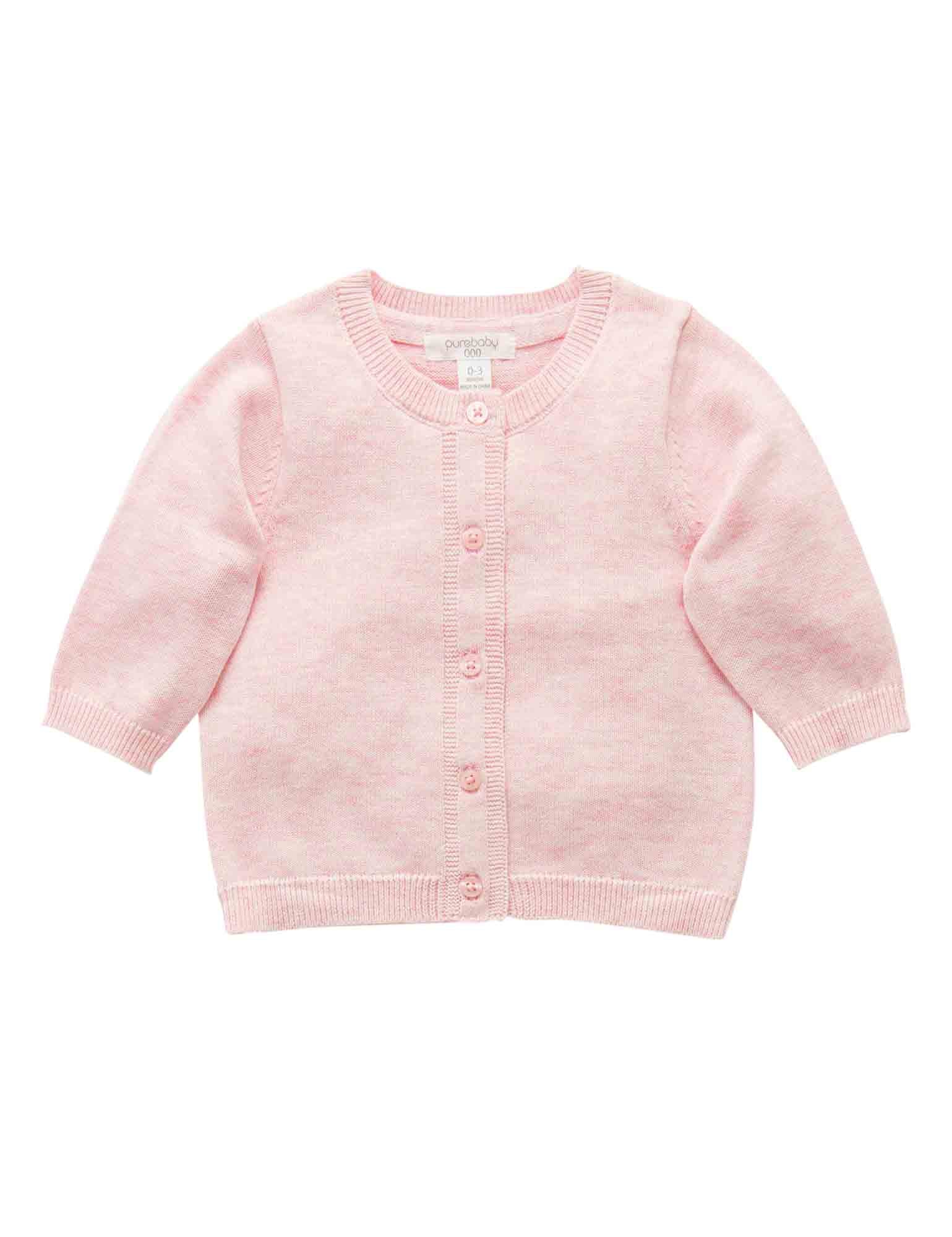 100% Org Cotton basic cardi - Pale Pink melange