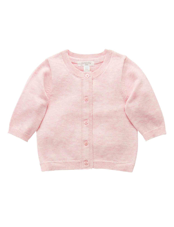 100% Org Cotton basic cardi - Pale Pink melange