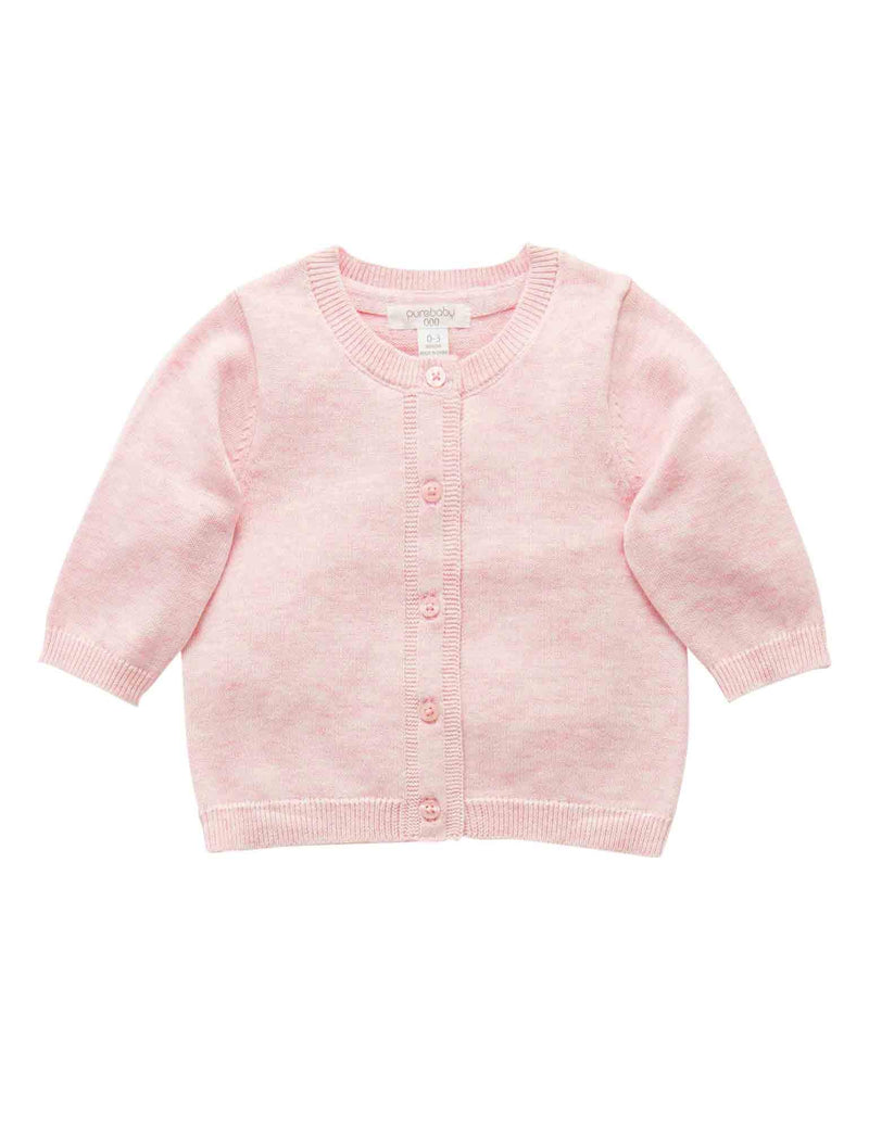 100% Org Cotton basic cardi - Pale Pink melange