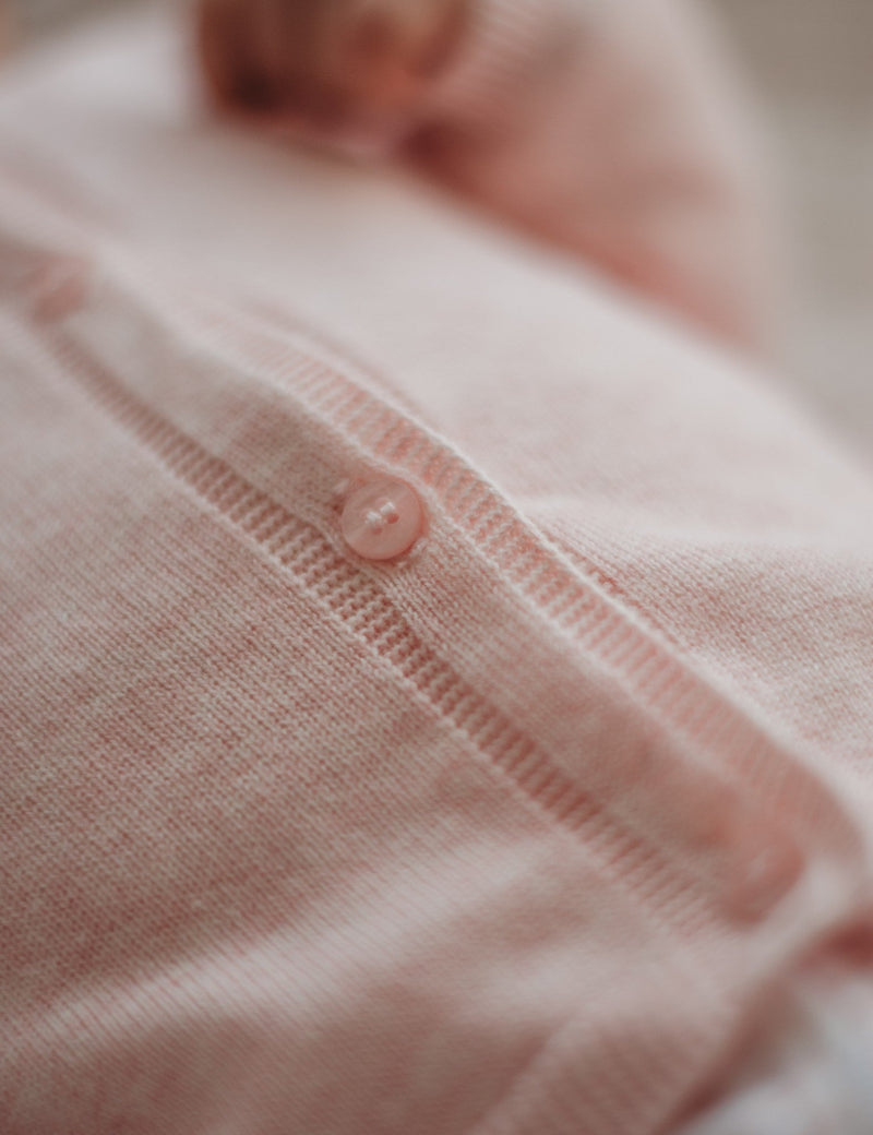 100% Org Cotton basic cardi - Pale Pink melange