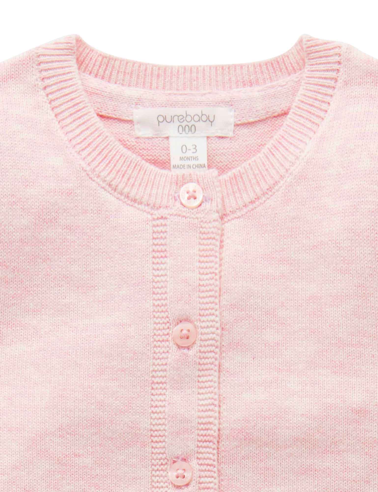 100% Org Cotton basic cardi - Pale Pink melange