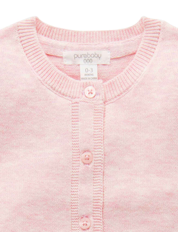 100% Org Cotton basic cardi - Pale Pink melange